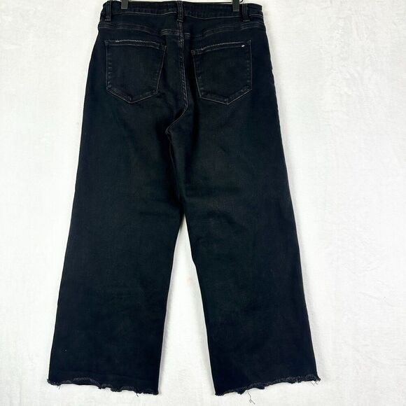 Mica Denim High Rise Wide Leg Crop Jeans Size 30 Black Raw Hem Stretch - Picture 3 of 8